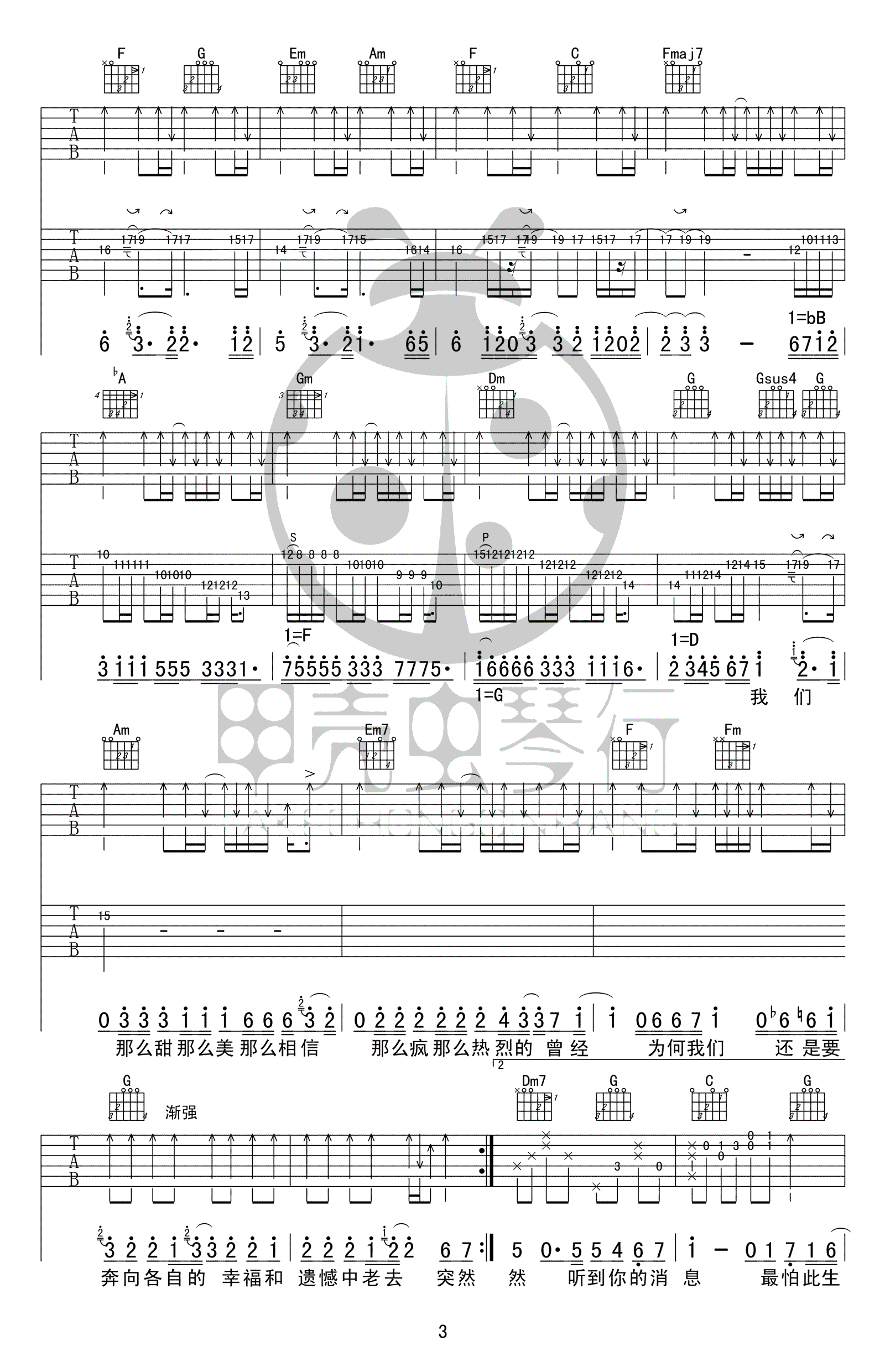 突然好想你吉他谱_五月天_C调原版_吉他弹唱六线谱(图3)