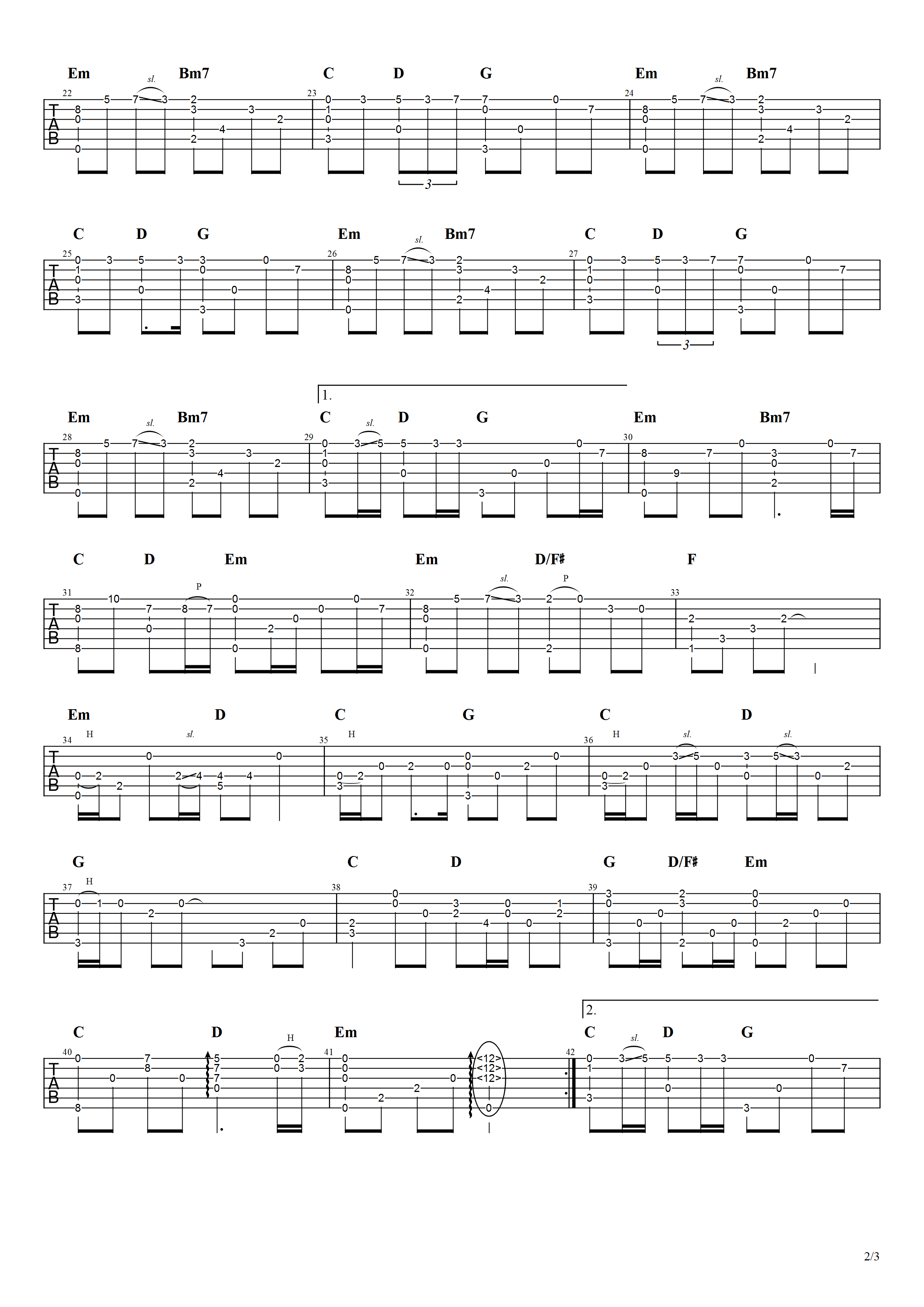 美丽的神话指弹吉他谱_孙楠/韩红_吉他独奏六线谱(图2)