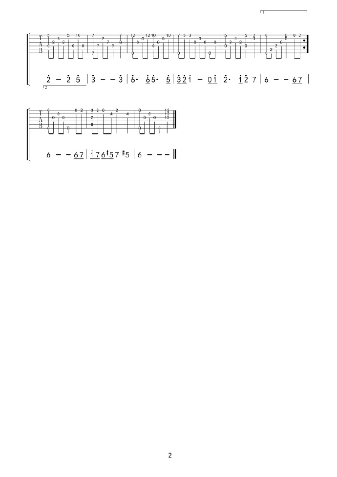 天空之城指弹吉他谱_久石让_简单版_指弹独奏六线谱(图2)