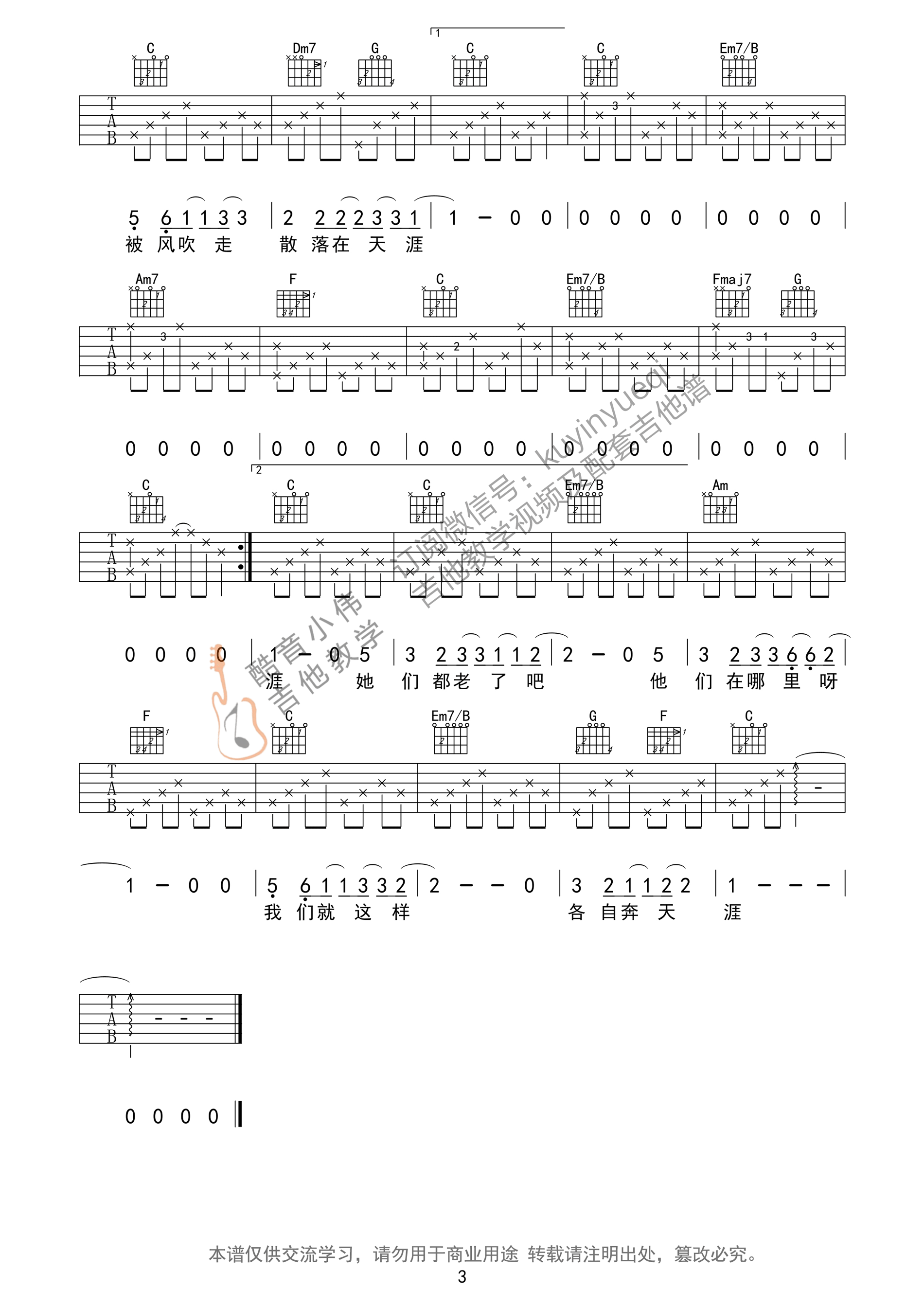 那些花儿吉他谱_范玮琪_C调原版六线谱_吉他弹唱教学(图3)